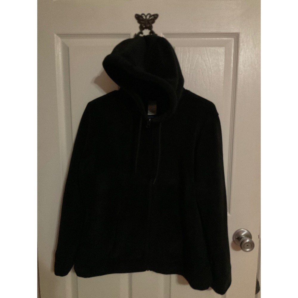 Time and Tru Womens Black Full Zip Fleece Hoodie Jacket Size L 12-14